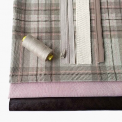 RESTSTCK 35 cm Dekostoff Karo Muster Quadrate, rosa dunkelbraun natur