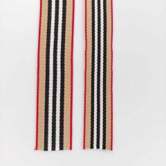 Webband Streifen 25 mm, rot beige schwarz wei