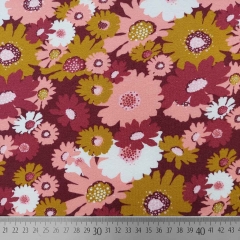 RESTSTCK 128 cm Soft Sweatstoff Blumen, senfgelb coralle bordeaux