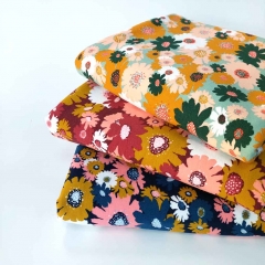 RESTSTCK 128 cm Soft Sweatstoff Blumen, senfgelb coralle bordeaux
