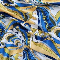 RESTSTÜCK 95 cm Viskose Stoff abstraktes Muster Blusenstoff, gelb weiß kobaltblau