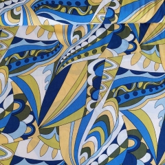 Viskose Stoff abstraktes Muster, gelb weiß kobaltblau
