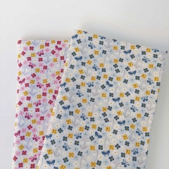 RESTSTCK 33 cm Jerseystoff kleine Blumen Schmetterlinge, ockergelb jeansblau hellgrau