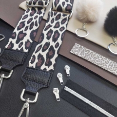 Taschengurt Taschenriemen Leoparden Muster 5 cm -schwarz braun beige-silber Schnallen