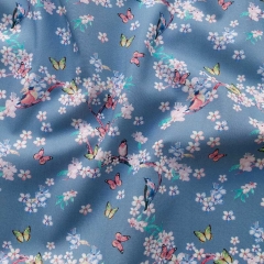 Baumwollstoff Blumen Vgel Digitaldruck, jeansblau