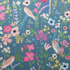 Outdoor Dralon Stoff  Vgel Blumen, pink petrolblau
