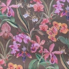 Canvas Stoff Blumen Orchideen Baumwollstoff Digitaldruck, pink braun