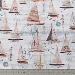 Canvas Stoff Segelboote Vintage Baumwollstoff Digitaldruck, rauchblau weiß