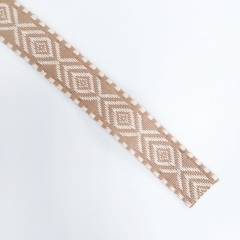 Jacquard Webband Rauten Boho Style 2,5 cm breit, beige cremeweiß