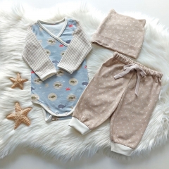 STOFFPAKET Jersey maritime Motive Streifen Anker, taupe beige rauchblau