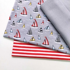 Jerseystoff Segelboote, rot hellblau grau