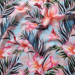 RESTST�CK 27 cm Badeanzugstoff Funktionsjersey Hibiskusbl�ten, coralle pink hellt�rkis