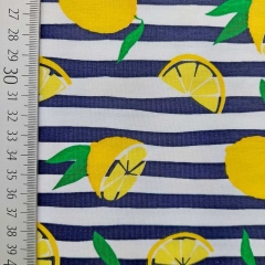 Jerseystoff Streifen Zitronen, gelb dunkelblau weiß