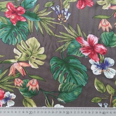 Viskose Twillstoff tropische Bltter Blumen, grn braun