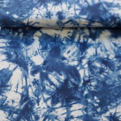 Baumwollstoff mit Stretch Batik Look, jeansblau weiß