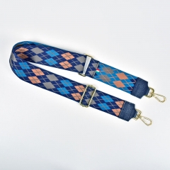 Taschengurt Taschenriemen Rauten Streifen Argyle Muster, blau helles rostbraun dunkelblau