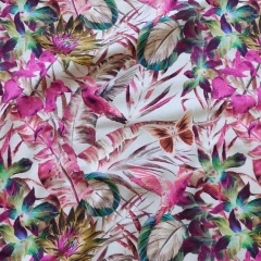 Jerseystoff Colibris tropische Bltter Digitaldruck, pink hellbeige