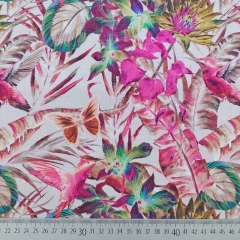 Jerseystoff Colibris tropische Blätter Digitaldruck, pink hellbeige