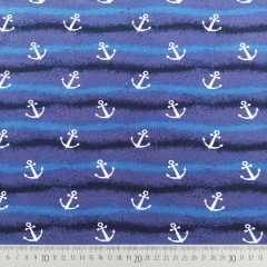 Sweatstoff French Terry Anker Streifen Wellen, weiss blau schwarz