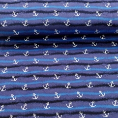 Sweatstoff French Terry Anker Streifen Wellen, weiss blau schwarz