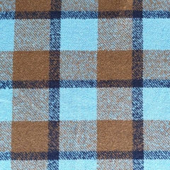Mantelstoff Karomuster Jackenstoff flauschig, hellbraun dunkelblau hellblau