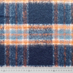 Mantelstoff Karomuster Jackenstoff flauschig, orange dunkles jeansblau