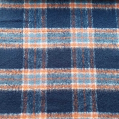 Mantelstoff Karomuster Jackenstoff flauschig, orange dunkles jeansblau