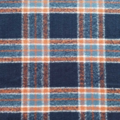Mantelstoff Karomuster Jackenstoff flauschig, orange dunkles jeansblau