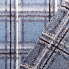 Jackenstoff Karomuster Strickstoff flauschig weich Woolblend, schwarz weiß jeansblau