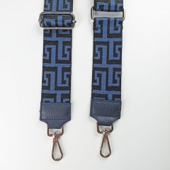 Taschengurt Taschenriemen Labyrinth Muster 5 cm, schwarz rauchblau, dunkelblaues Leder, silber