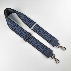 Taschengurt Taschenriemen Labyrinth Muster 5 cm, schwarz rauchblau, dunkelblaues Leder, silber