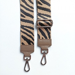 Taschengurt Taschenriemen Zebra Muster,schwarz beige, taupe Leder, silber