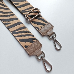 Taschengurt Taschenriemen Zebra Muster,schwarz beige, taupe Leder, silber