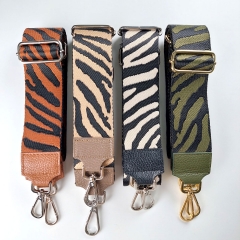 Taschengurt Taschenriemen Zebra Muster,schwarz beige, taupe Leder, silber