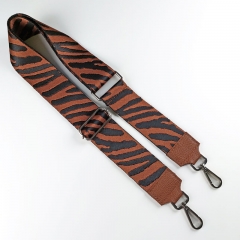 Taschengurt Taschenriemen Zebra Muster,schwarz terracotta,mittelbraunes Leder, silber