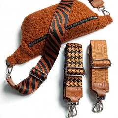 Taschengurt Taschenriemen Zebra Muster,schwarz terracotta,mittelbraunes Leder, silber