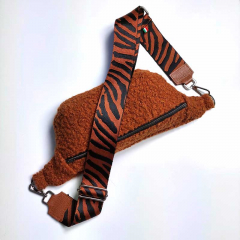 Taschengurt Taschenriemen Zebra Muster,schwarz terracotta,mittelbraunes Leder, silber