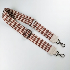 Taschengurt Taschenriemen Hahnentritt, braun ecrue, cremeweies Leder, silber