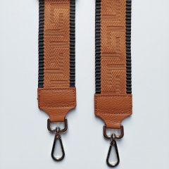 Taschengurt Taschenriemen grafisches Muster 5 cm breit, schwarz cognac, cognac Leder,silber