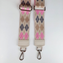 Taschengurt Taschenriemen Rauten Streifen Argyle Muster, hellbeige pink grau,creme Leder,silber