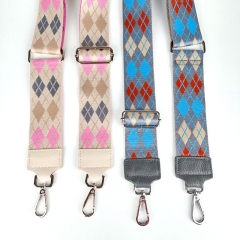Taschengurt Taschenriemen Rauten Streifen Argyle Muster, grau hellblau rostbraun natur,dunkelgraues Leder,silber