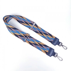 Taschengurt Taschenriemen Trapez Muster, ocker dunkelblau taupe rauchblau, dunkelblaues Leder,silber