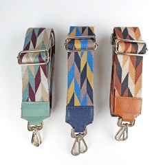 Taschengurt Taschenriemen Trapez Muster, ocker dunkelblau taupe rauchblau, dunkelblaues Leder,silber