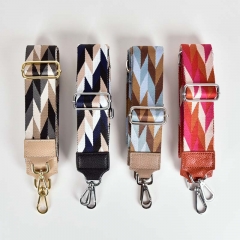 Taschengurt Taschenriemen Trapez Muster, ocker dunkelblau taupe rauchblau, dunkelblaues Leder,silber