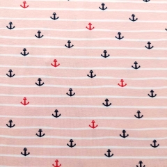 Jerseystoff Anker Streifen, dunkelblau rosa wei