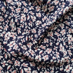 Viskose Twillstoff Blusenstoff mit Stretch Bl�mchen, dunkelblau