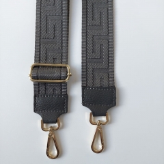Taschengurt grafisches Muster - dunkelgrau - dunkelgraues Leder - gold Schnallen