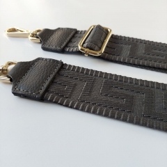 Taschengurt grafisches Muster - dunkelgrau - dunkelgraues Leder - gold Schnallen
