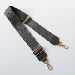 Taschengurt grafisches Muster - dunkelgrau - dunkelgraues Leder - gold Schnallen