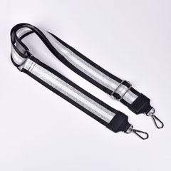 Taschengurt Taschenriemen Streifen Glitzer 5 cm- schwarz silbe- wei, schwarze Lederenden-silber Schnallen